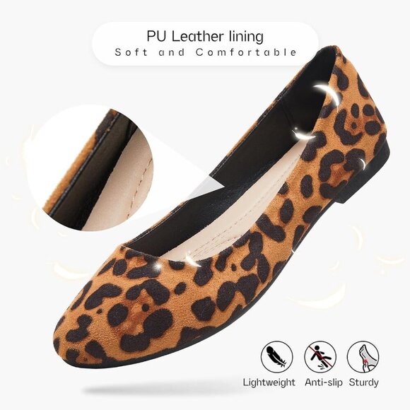 Women Mesh Ballet Leopard Flats Bow Pointed Toe Comfortable Dress Shoes for Work - Picture 5 of 9